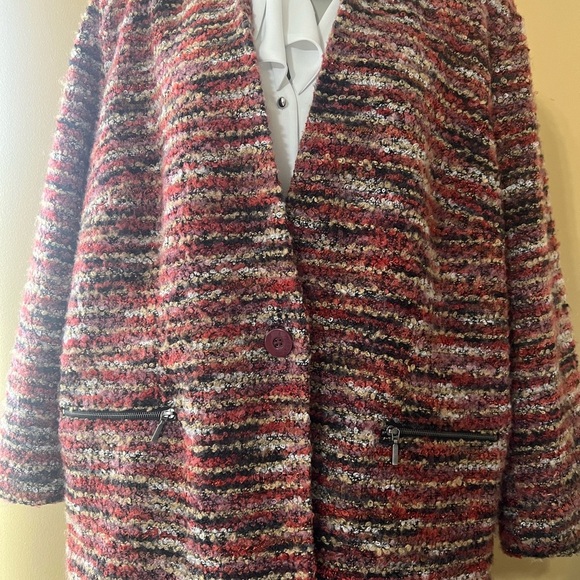Roz & Ali Teddy Jacket Red and Brown Plush Texture - Picture 1 of 15
